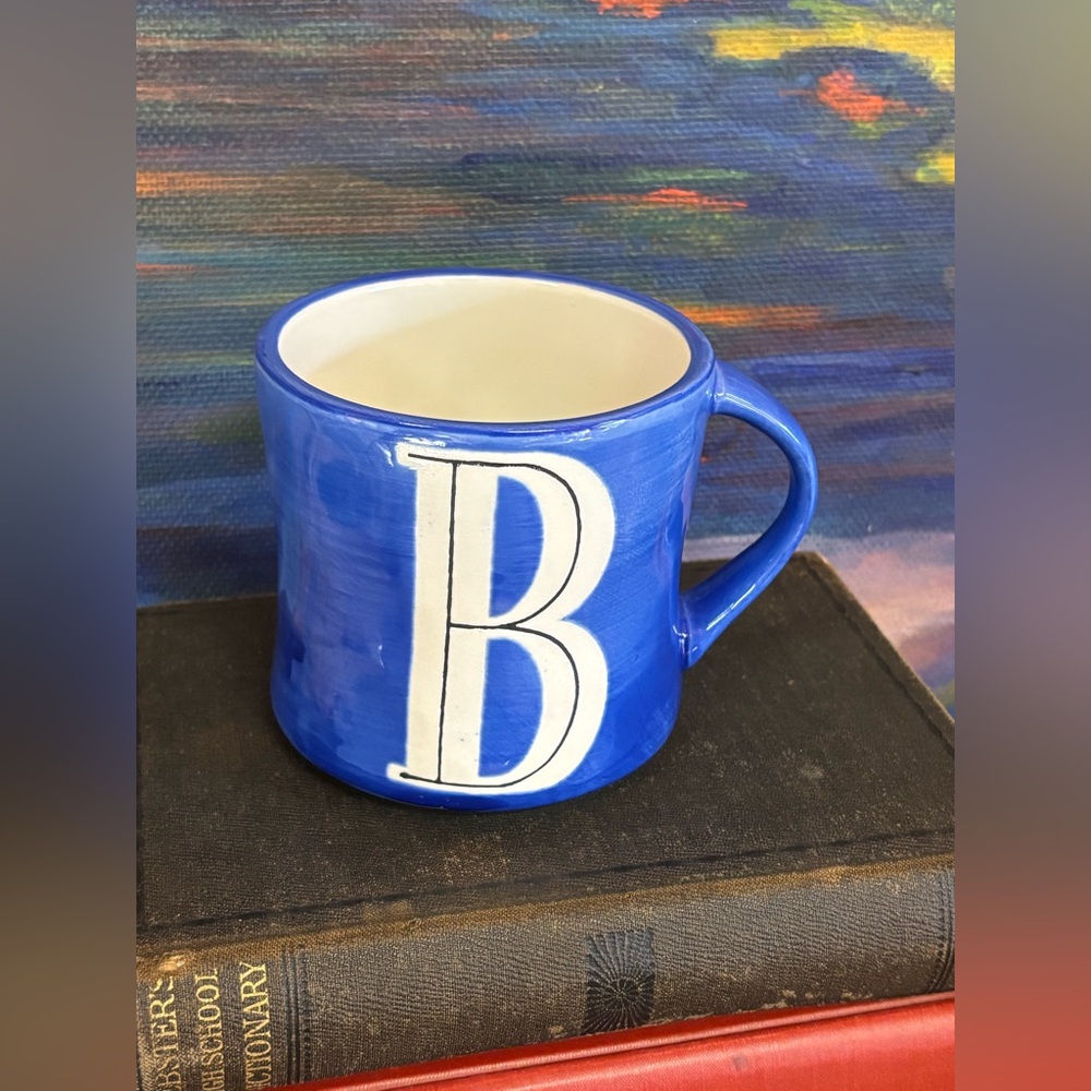 💙 Anthropologie Monogram Letter Initial B Handpainted Cobalt Blue Mug